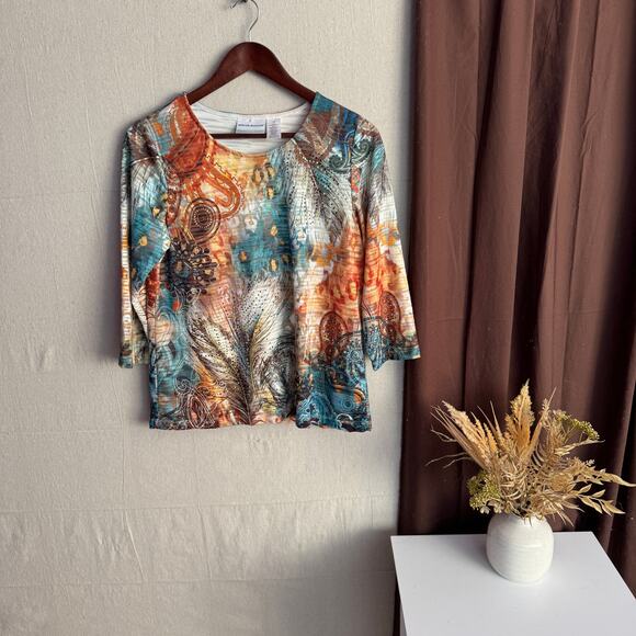 Alfred Dunner Top Size PS Multicolor Abstract Animal Print Cheetah Bling Detail - Picture 1 of 10